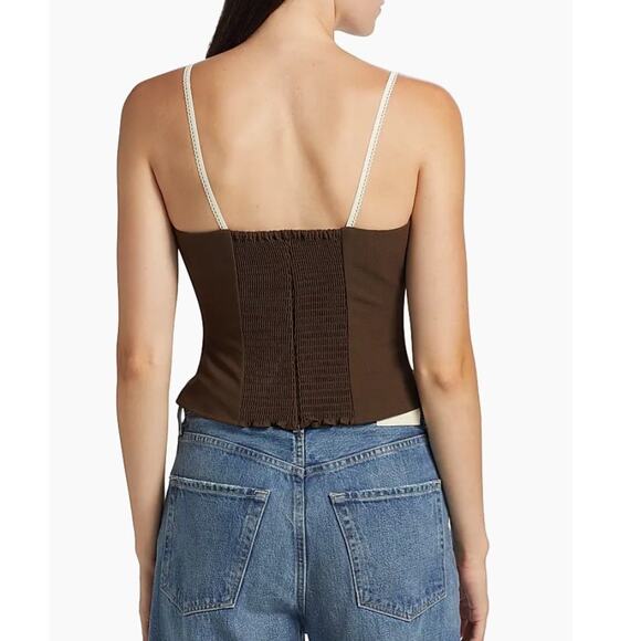 Reformation Melanie Lace Trim Crop Top Brown Cream Size 6 NWOT Sweetheart Neck - Picture 9 of 14